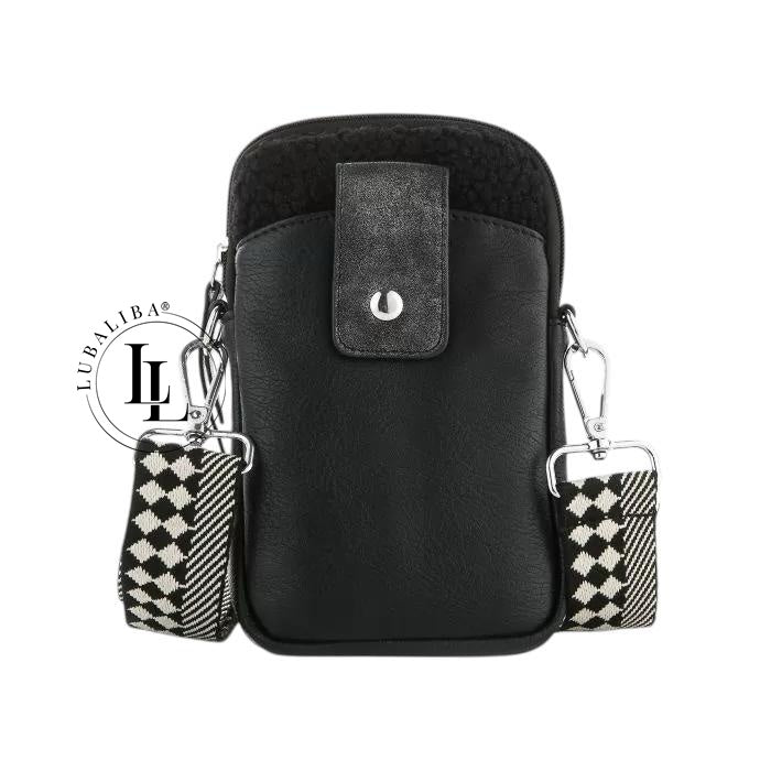 Handytasche mit Teddyfell -Schwarz